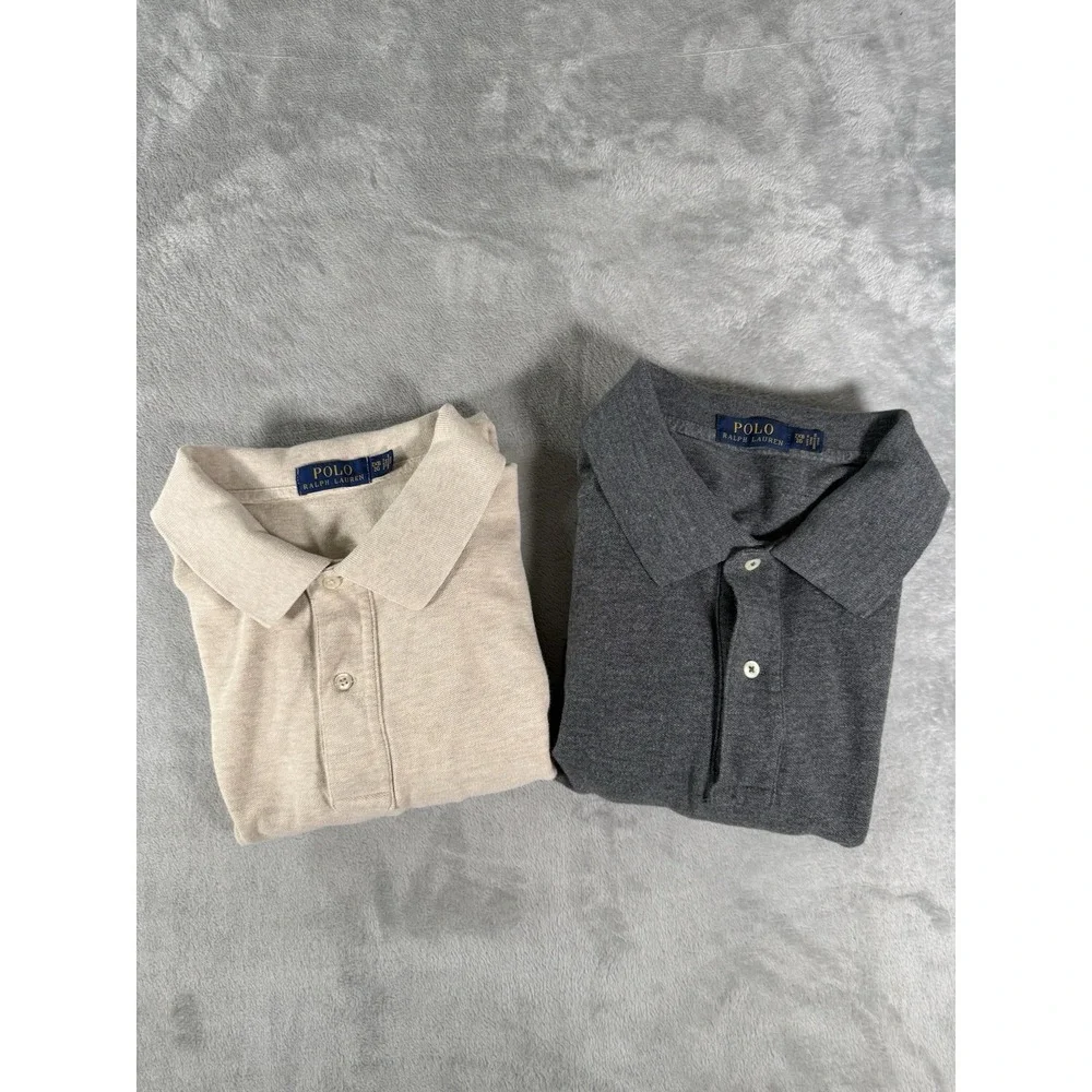 Lot of 2 Polo Ralph Lauren Shirts Mens 2XB Grey Beige Polo Pony